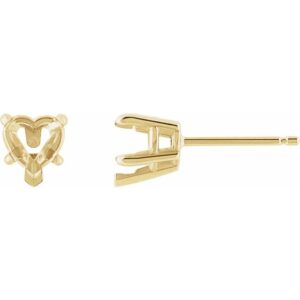 Heart 5-Prong Claw V-End Stud Earrings