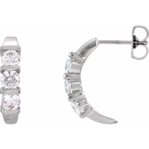 Three-Stone J-Hoop Earrings