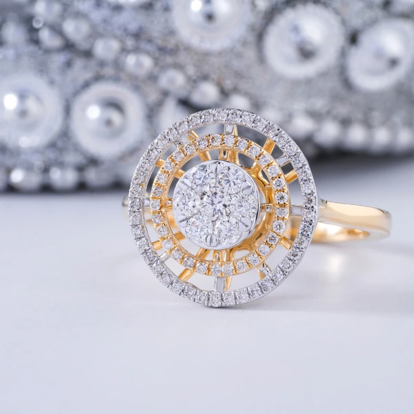 Two tone halo diamond ring